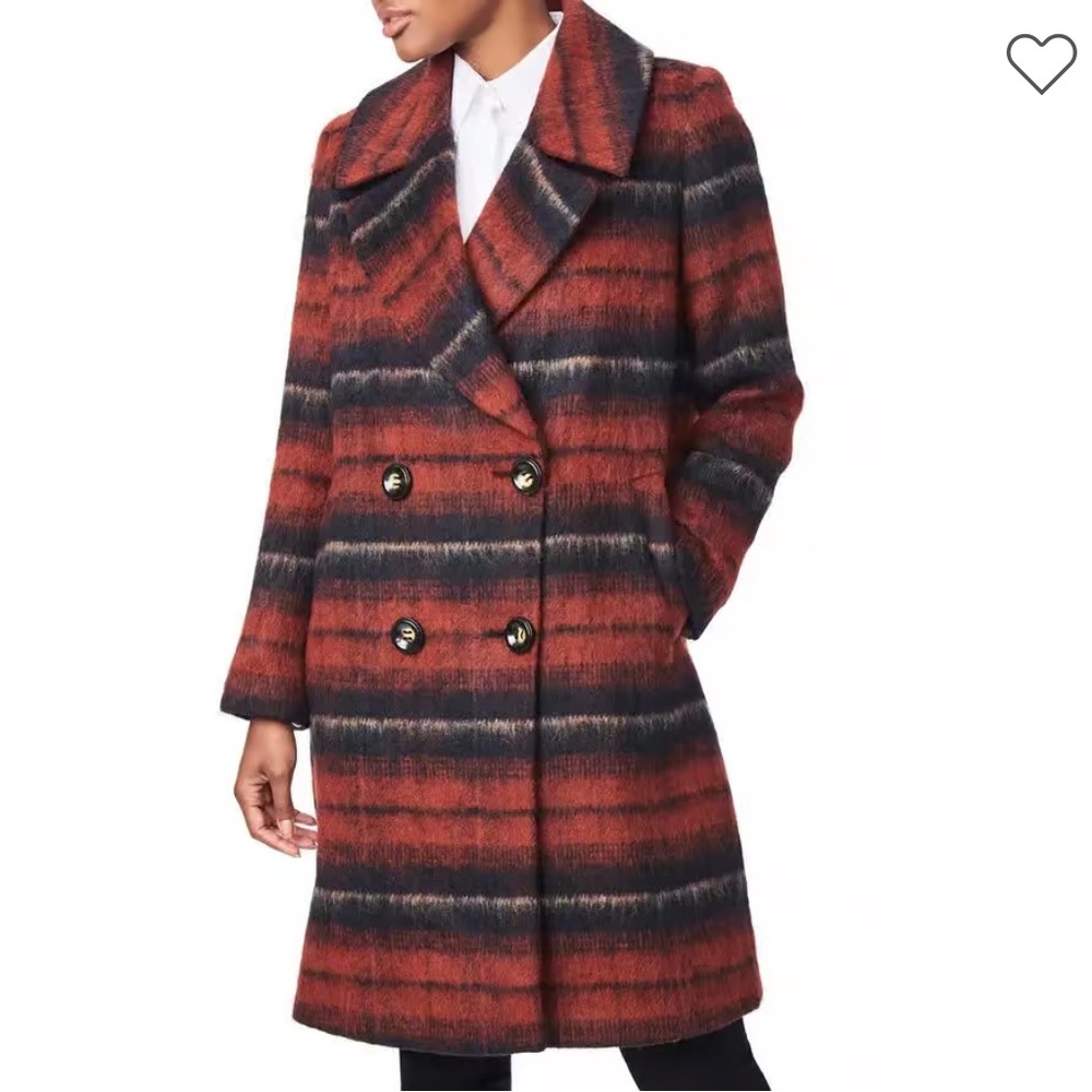 BERNARDO Oversized Rust Plaid Wool blend Coat XS